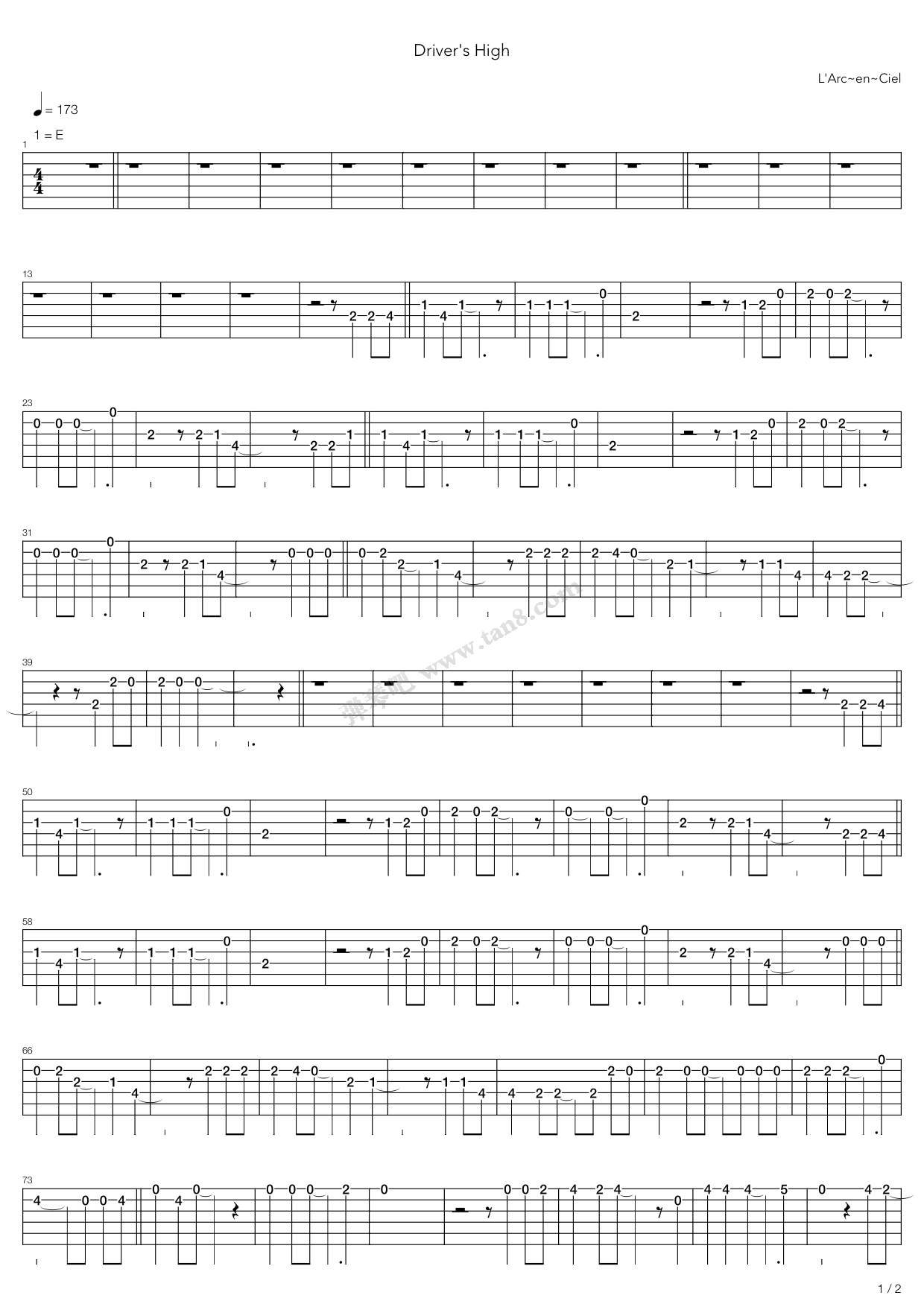 《Driver's High》吉他谱-C大调音乐网