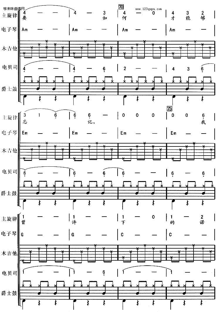 《痛哭的人（伍佰*电子琴、贝司伴奏）》吉他谱-C大调音乐网