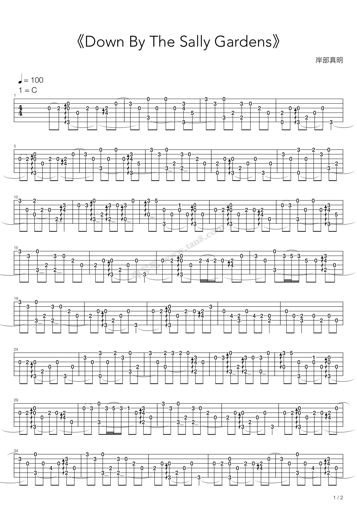 《Down By The Sally Gardens(爱尔兰画眉)》吉他谱-C大调音乐网
