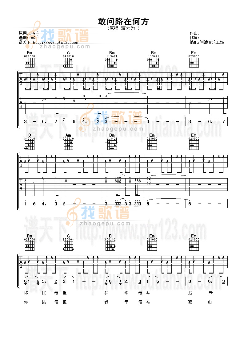 《敢问路在何方》吉他谱-C大调音乐网