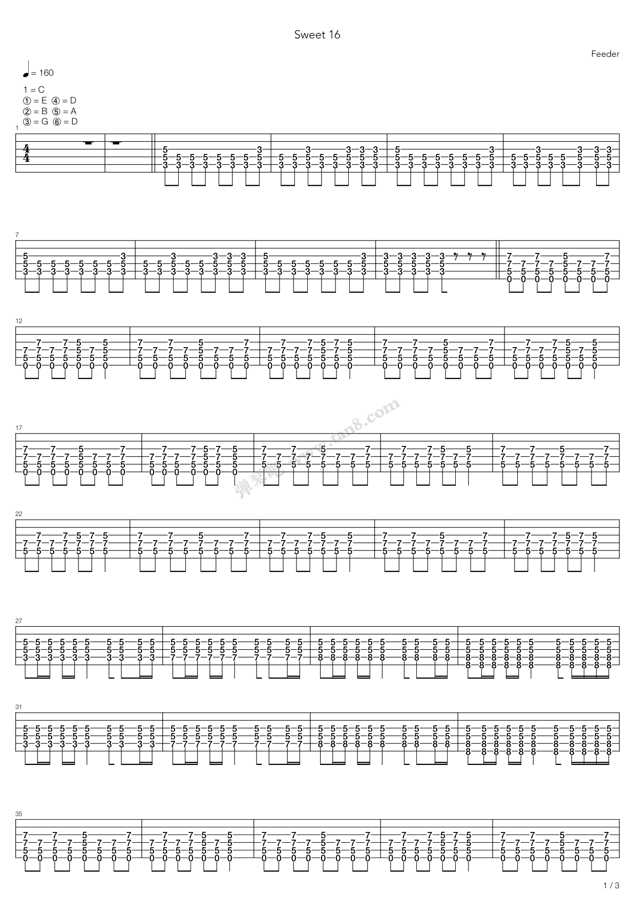 《Sweet 16》吉他谱-C大调音乐网