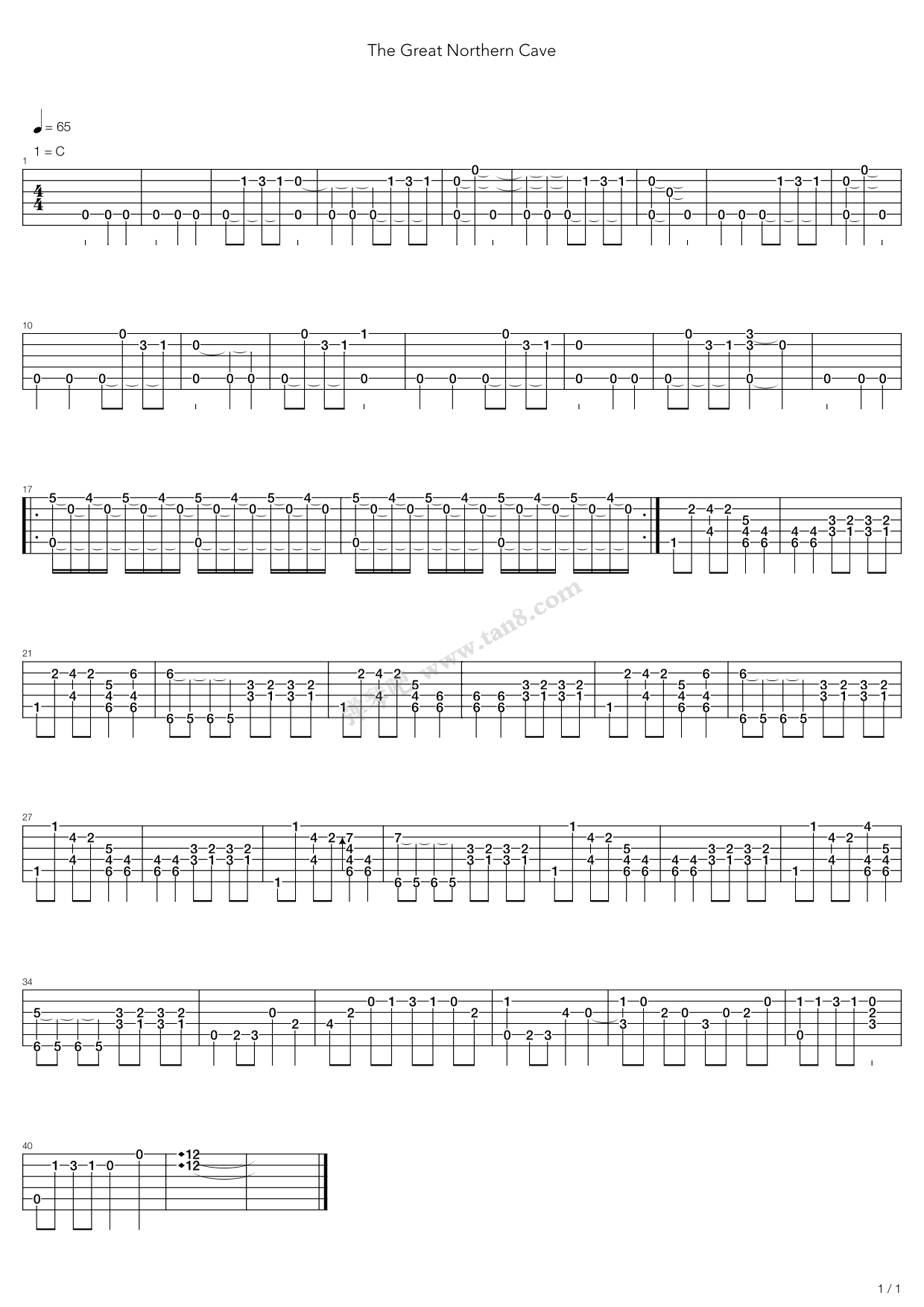 《The Great Northern Cave》吉他谱-C大调音乐网