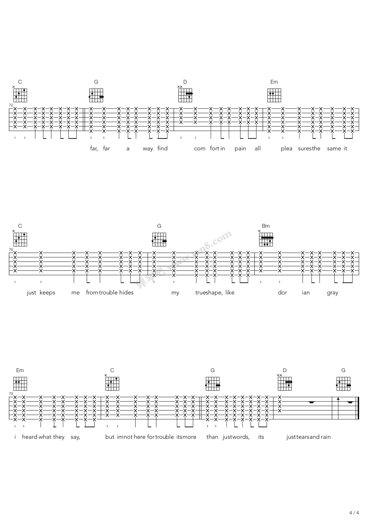 《Tears And Rain》吉他谱-C大调音乐网