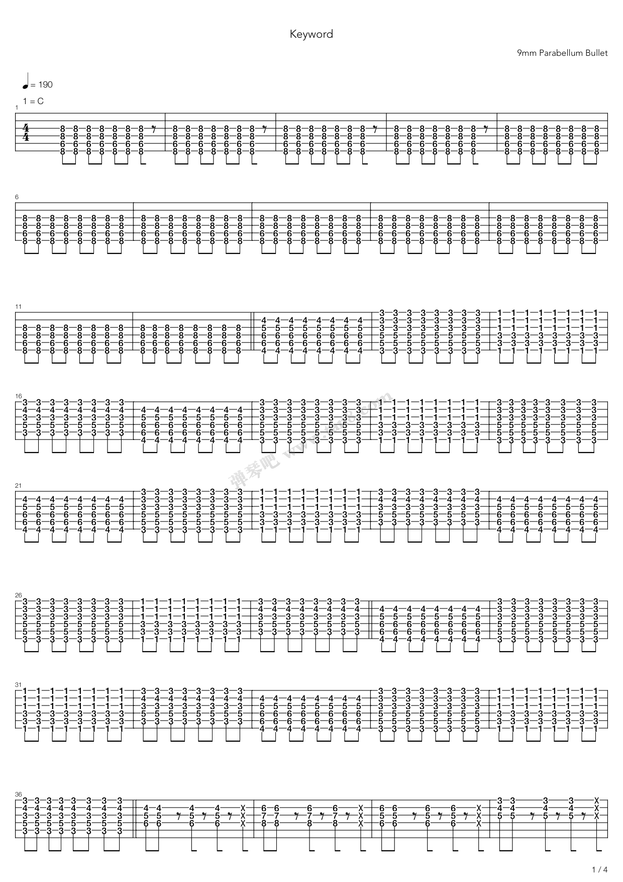 《Keyword》吉他谱-C大调音乐网