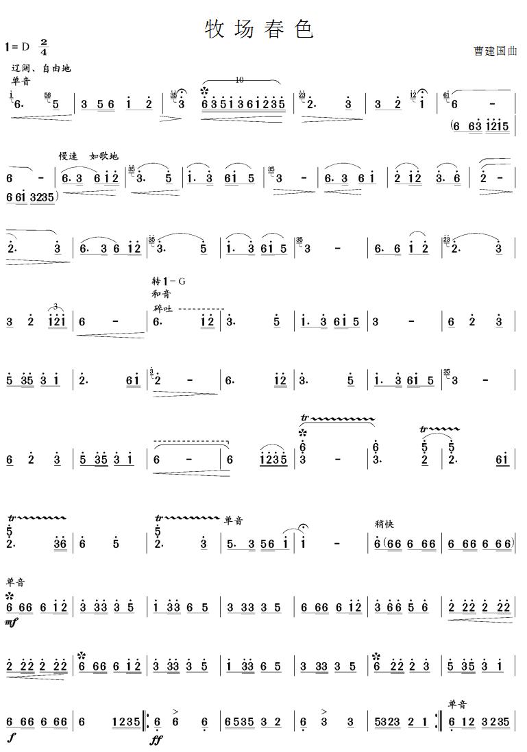 《牧场春色-笙独奏曲(笙曲谱_简谱)》吉他谱-C大调音乐网