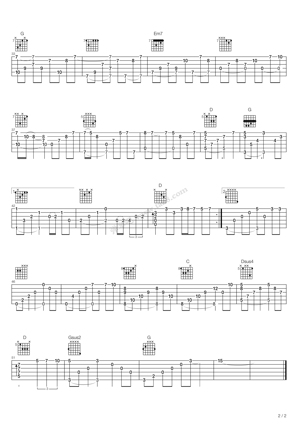 《我多么羡慕你》吉他谱-C大调音乐网