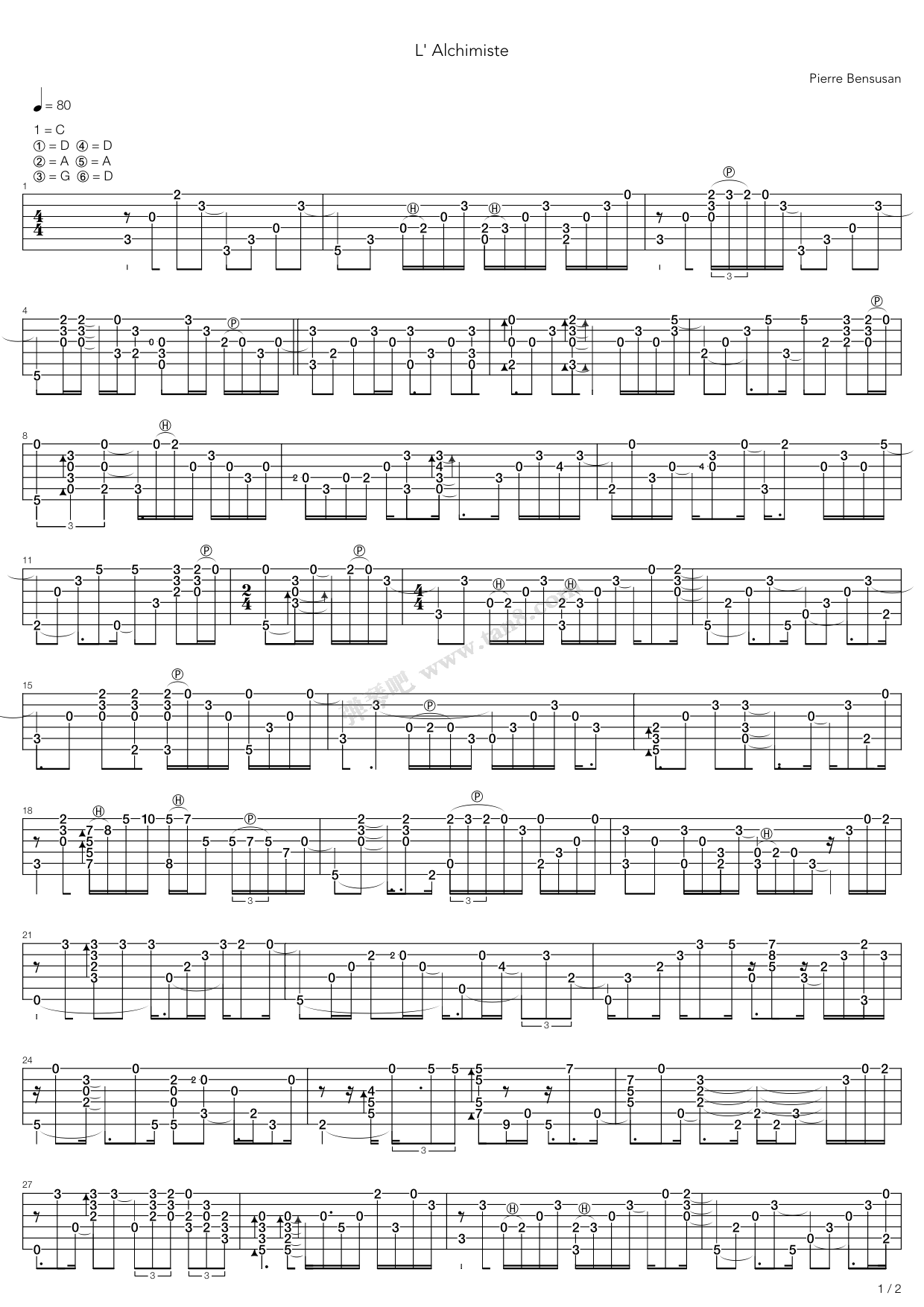 《L' Alchimiste》吉他谱-C大调音乐网