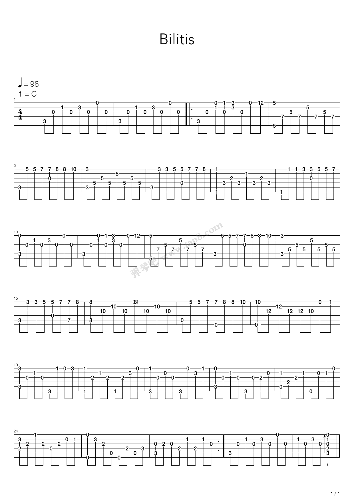 《Bilitis(少女情怀总是诗)》吉他谱-C大调音乐网