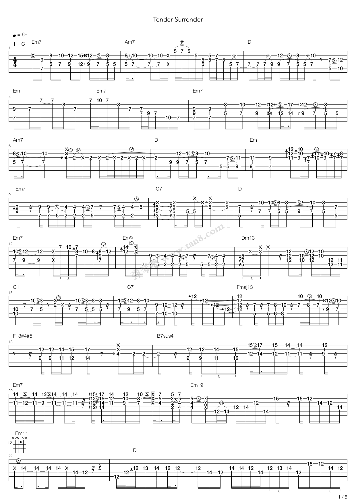 《Tender Surrender》吉他谱-C大调音乐网