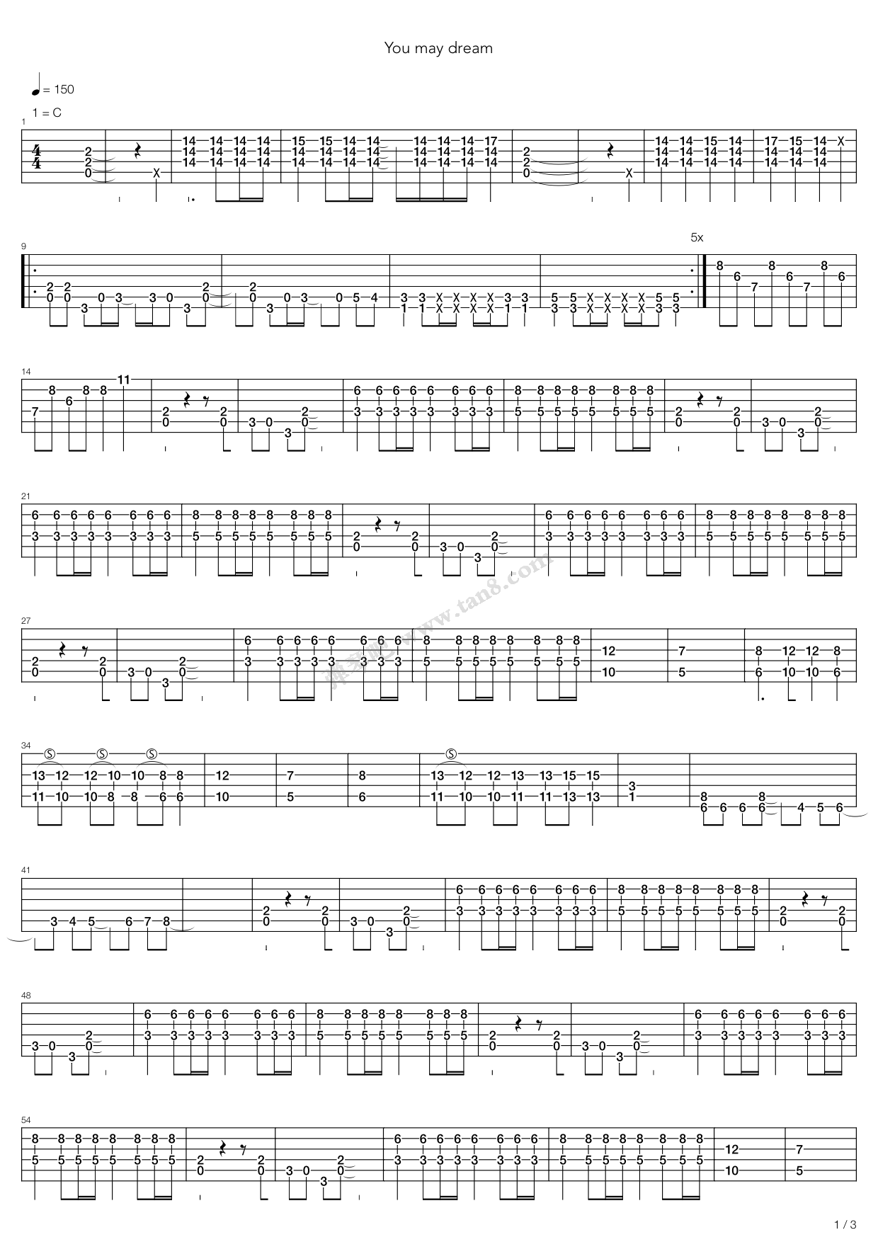 《You May Dream》吉他谱-C大调音乐网