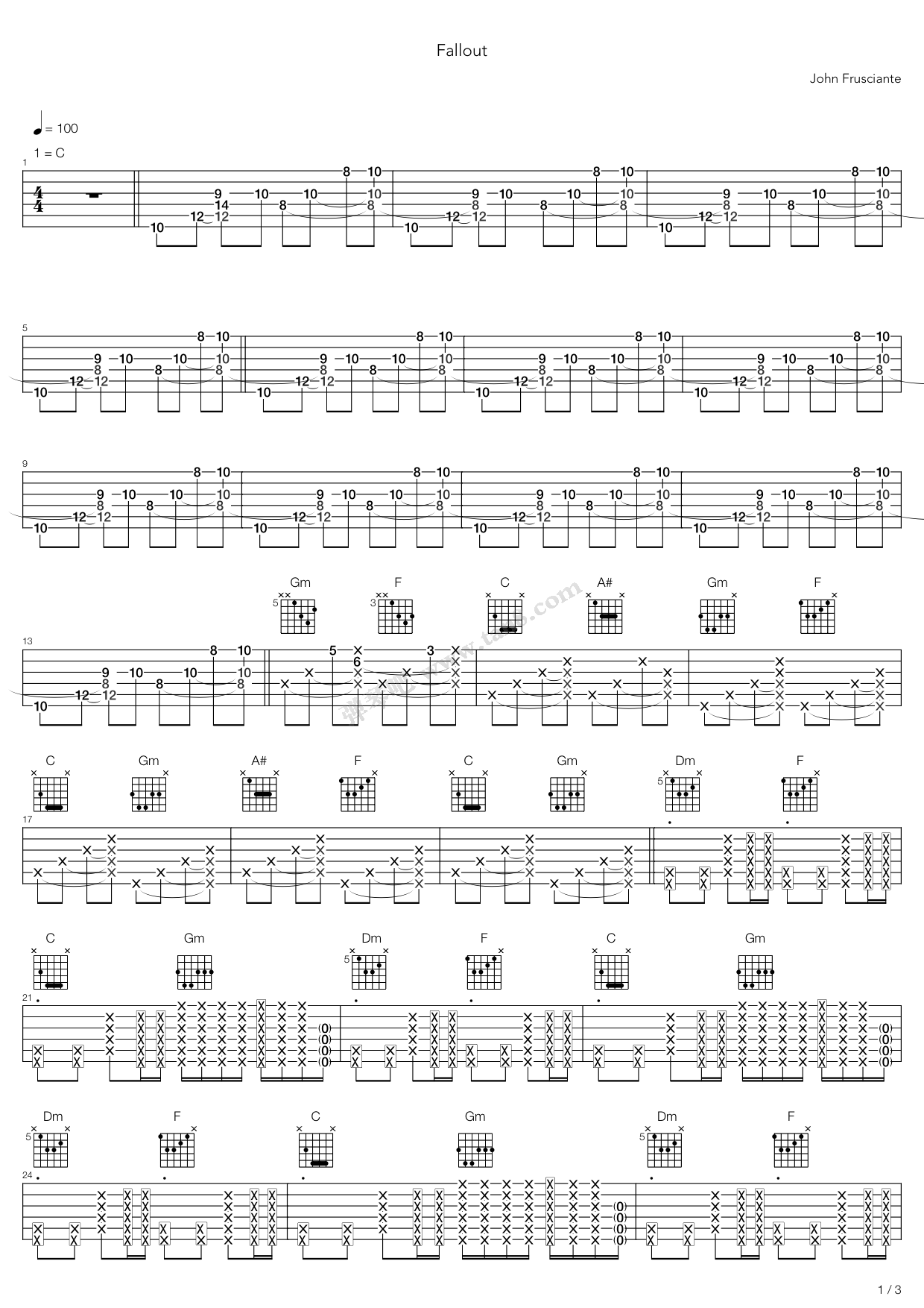 《Fallout》吉他谱-C大调音乐网