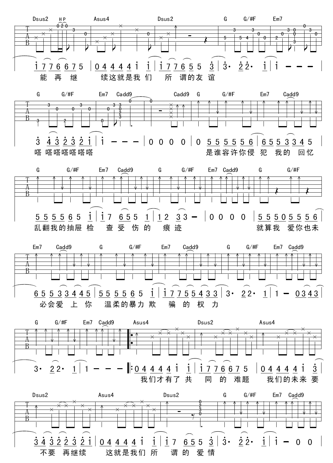 陈绮贞 倔强爱情的胜利吉他谱-C大调音乐网