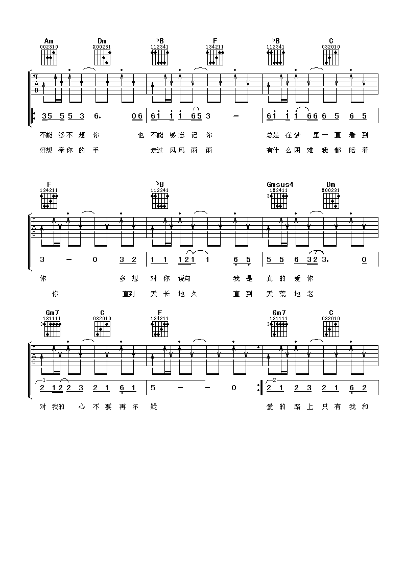 任贤齐 爱的路上只有我和你吉他谱-C大调音乐网