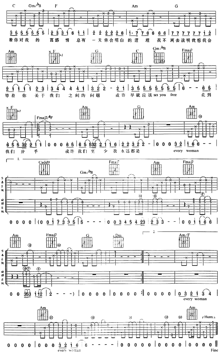 《普通女孩（结合版）》吉他谱-C大调音乐网
