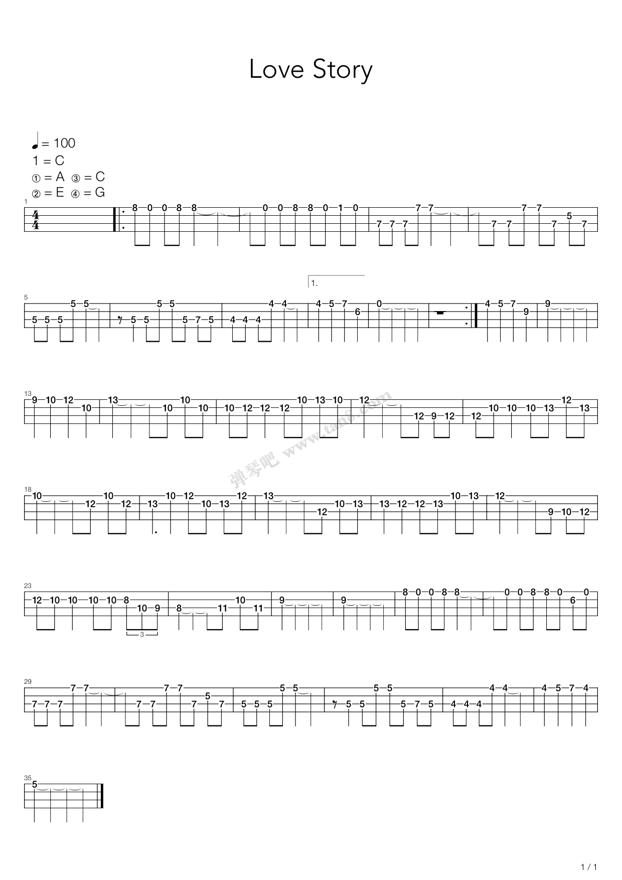 《Love Story(爱情故事)》吉他谱-C大调音乐网