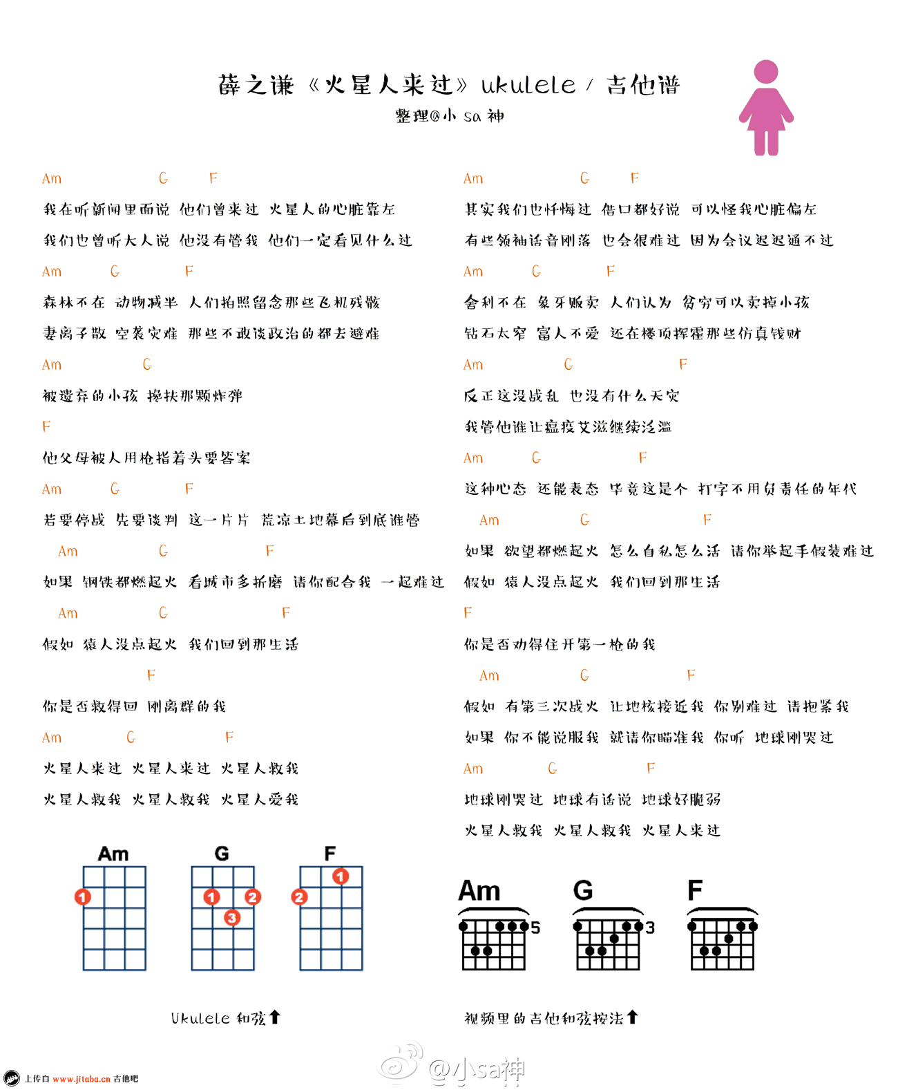 《火星人来过ukulele谱+吉他谱_薛之谦_四线弹唱》吉他谱-C大调音乐网