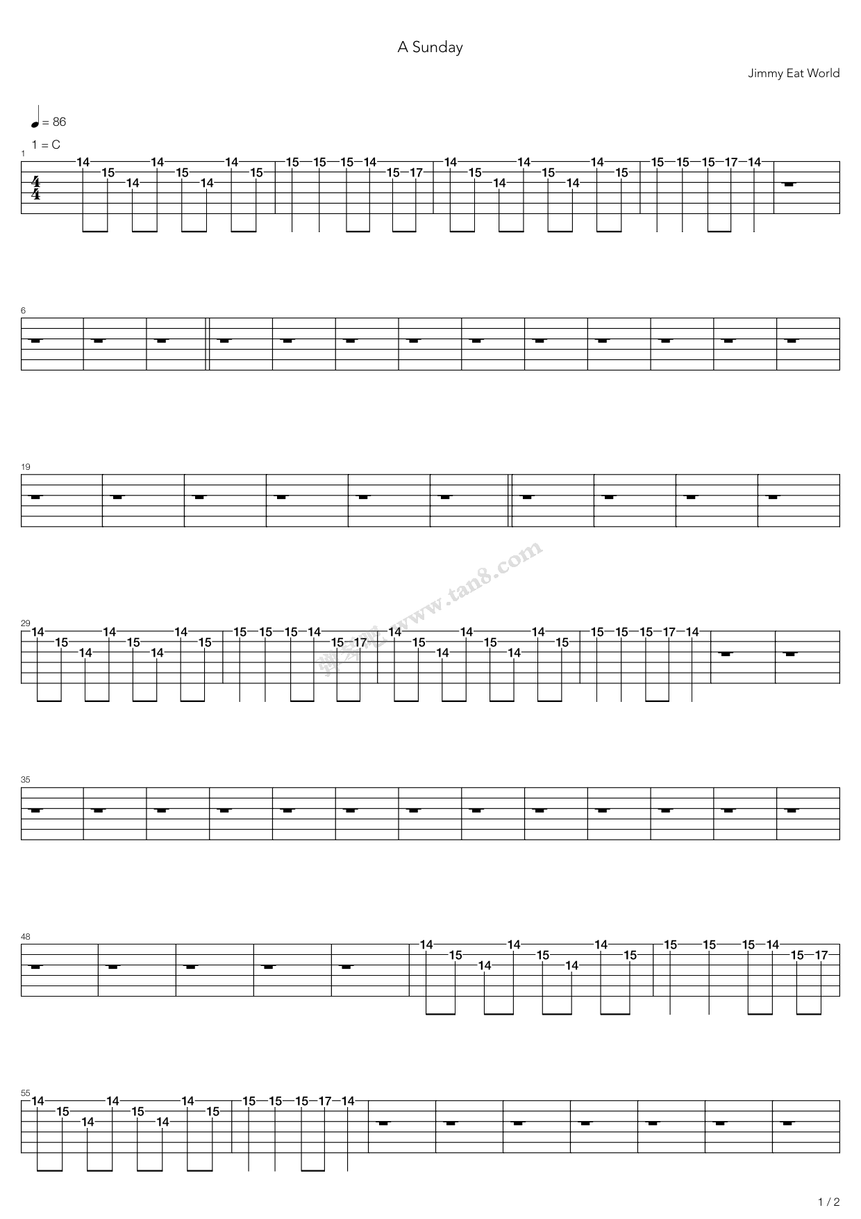 《Sunday》吉他谱-C大调音乐网