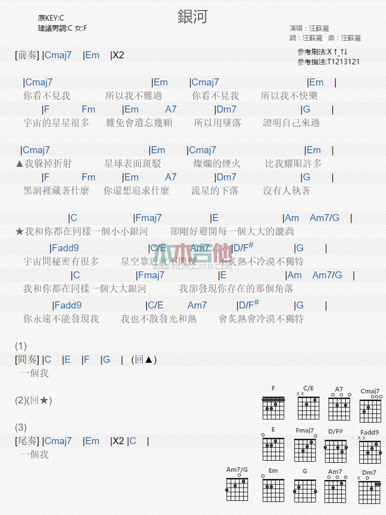 《银河》吉他谱-C大调音乐网