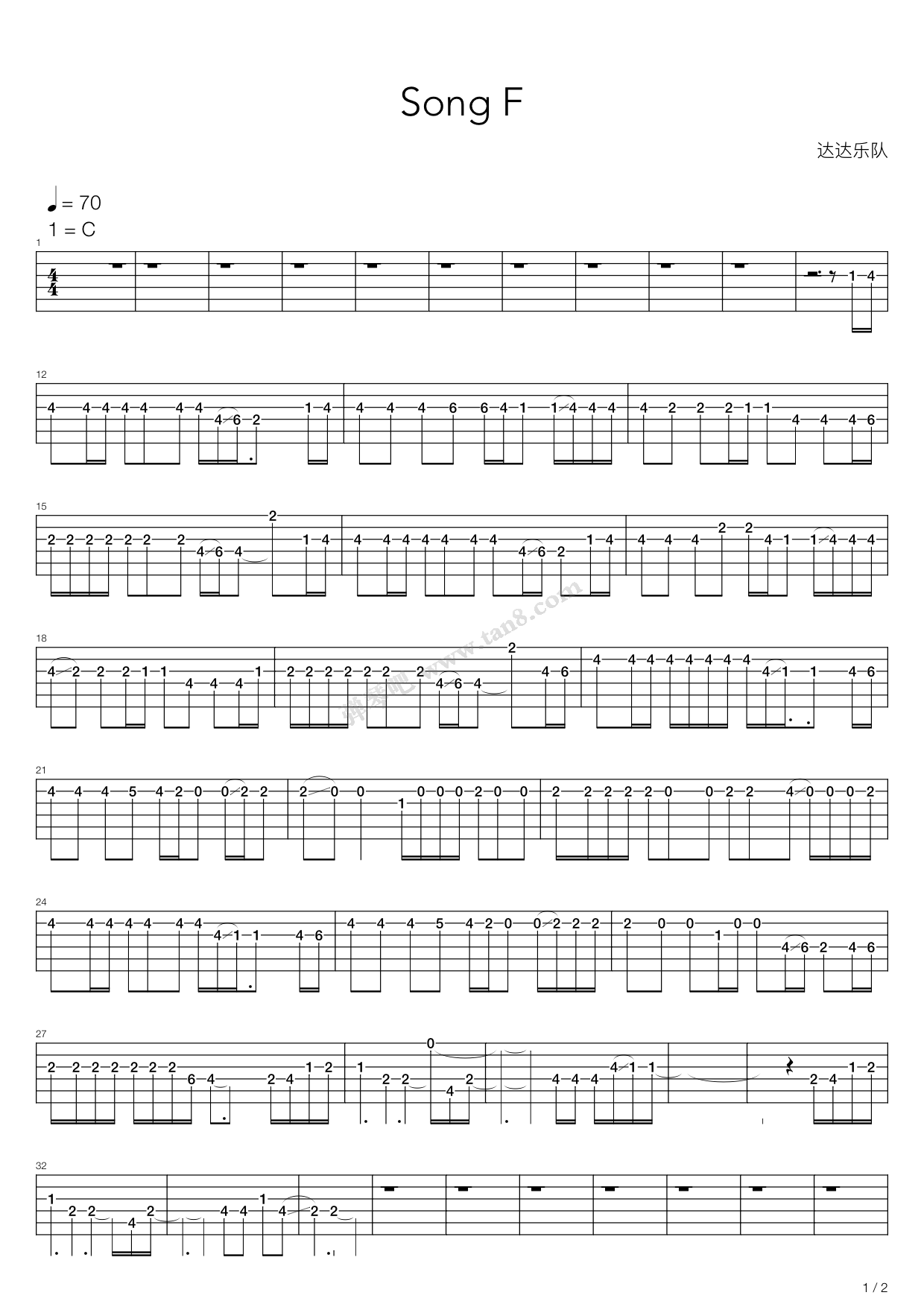 《Song F》吉他谱-C大调音乐网