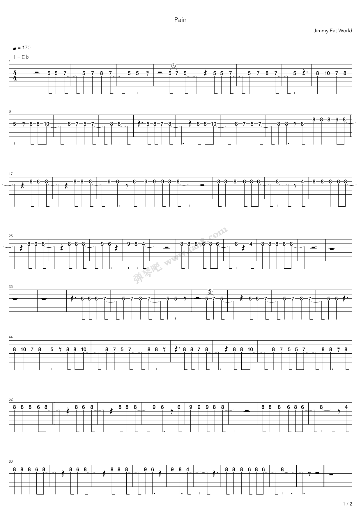《Pain》吉他谱-C大调音乐网