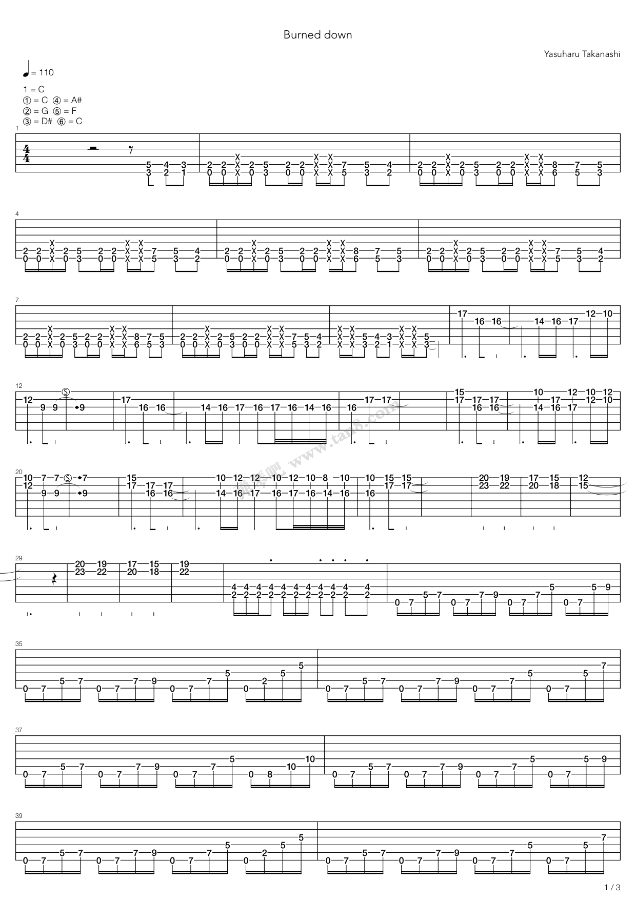 《Burned Down》吉他谱-C大调音乐网