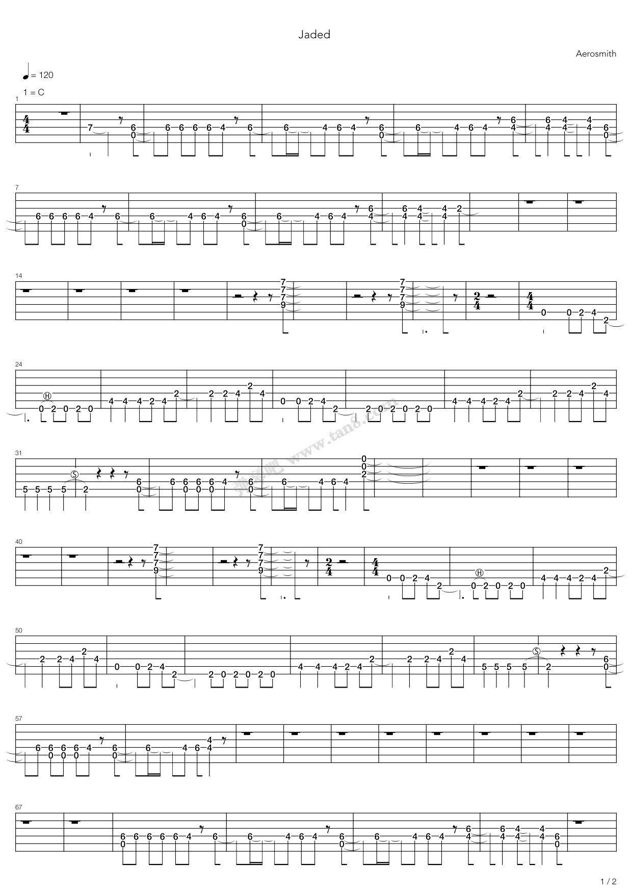 《Jaded》吉他谱-C大调音乐网