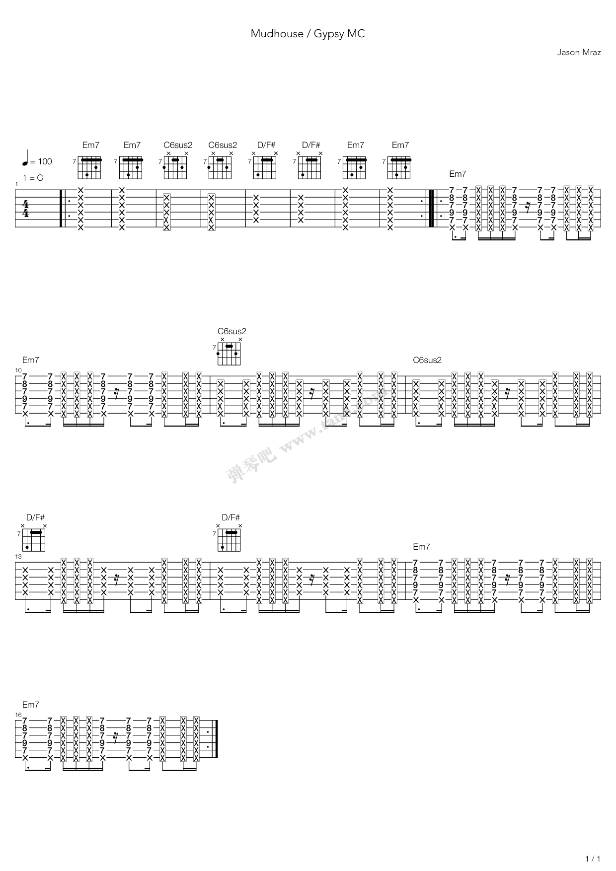 《Mudhouse Gypsy Mc》吉他谱-C大调音乐网