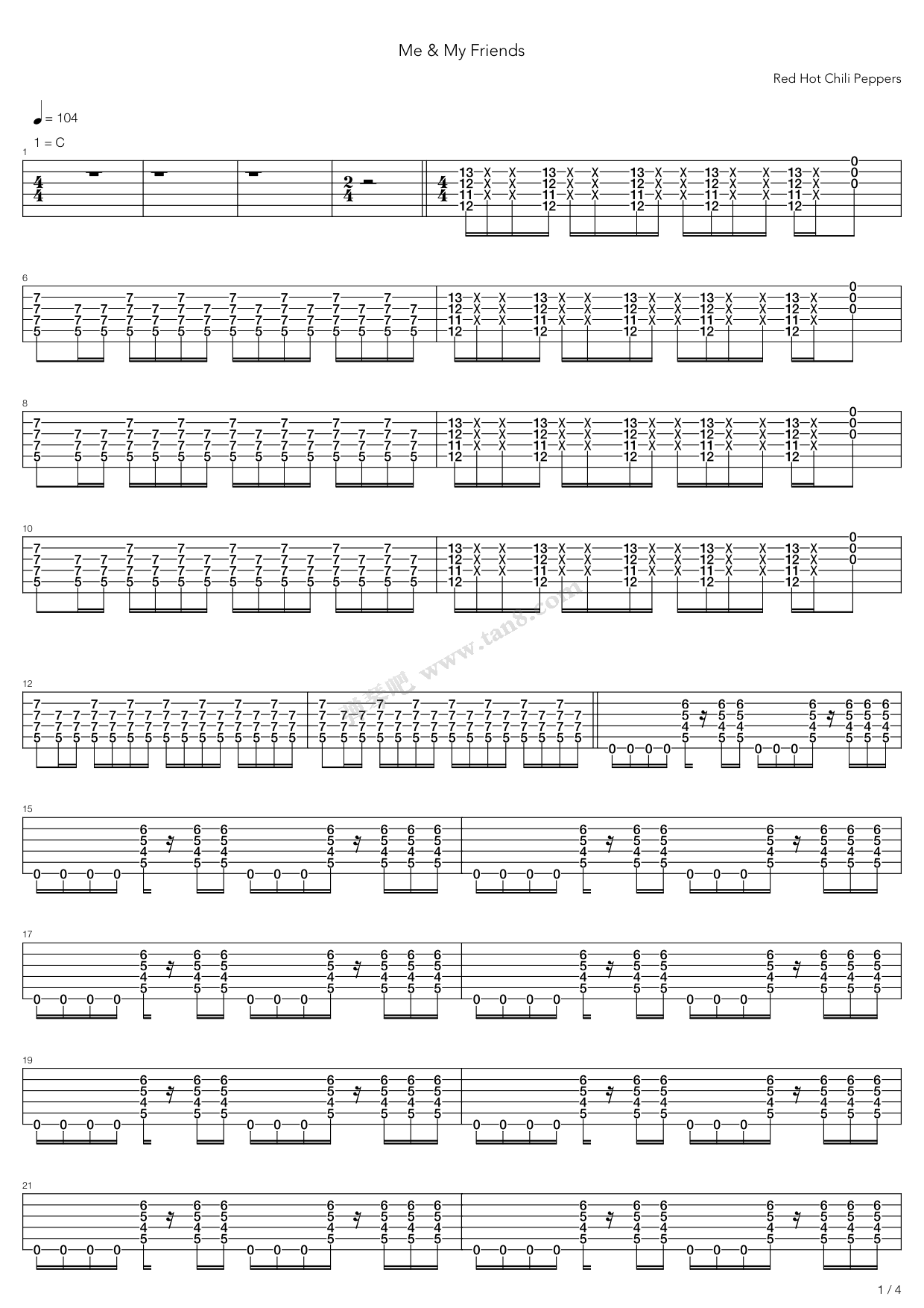 《Me And My Friends》吉他谱-C大调音乐网