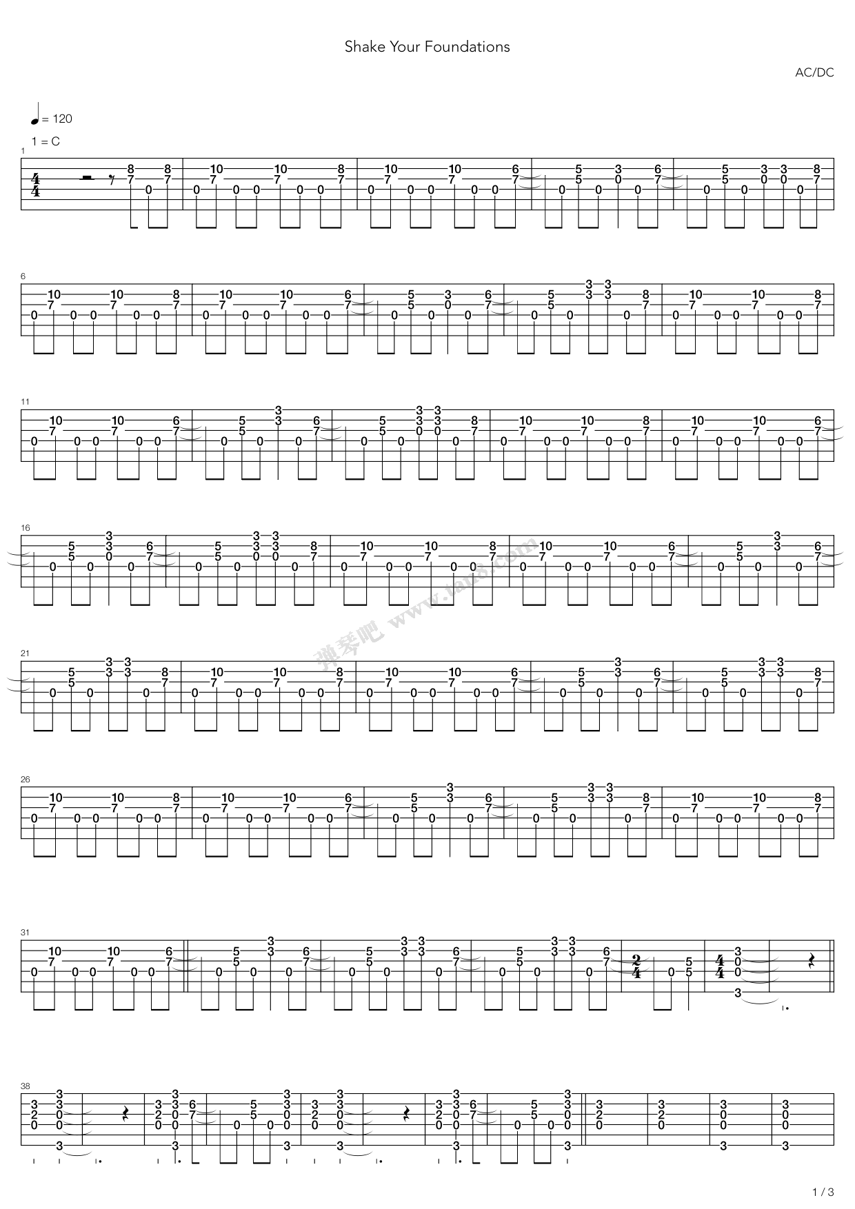 《Shake Your Foundations》吉他谱-C大调音乐网