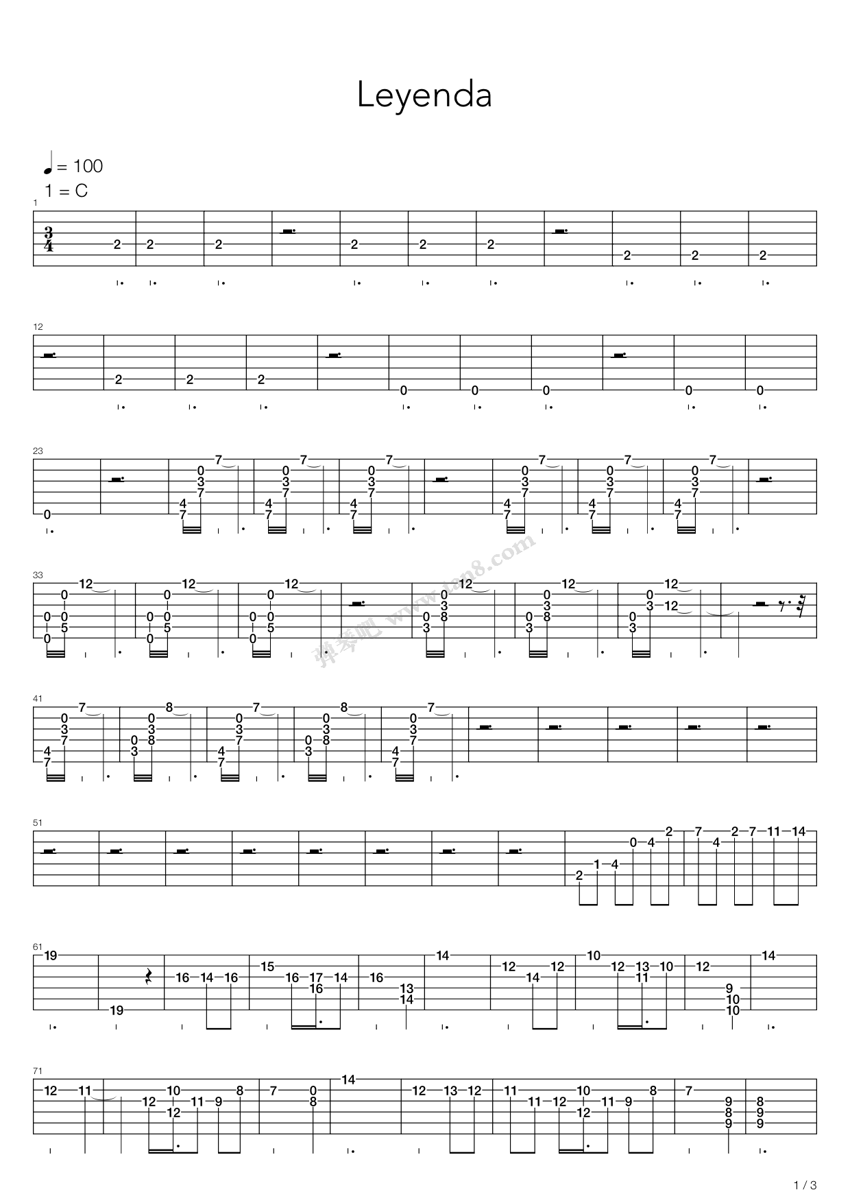 《阿斯图里亚斯的传奇(Leyenda)》吉他谱-C大调音乐网