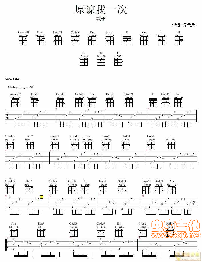 《原谅我一次—欢子》吉他谱-C大调音乐网