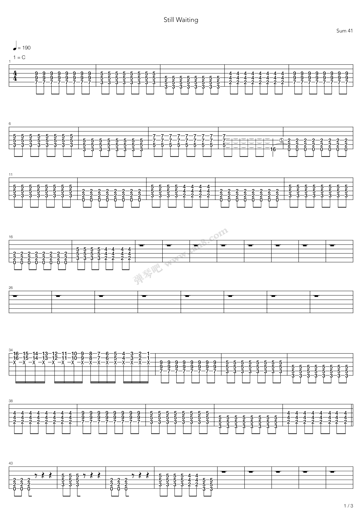 《Still Waiting》吉他谱-C大调音乐网