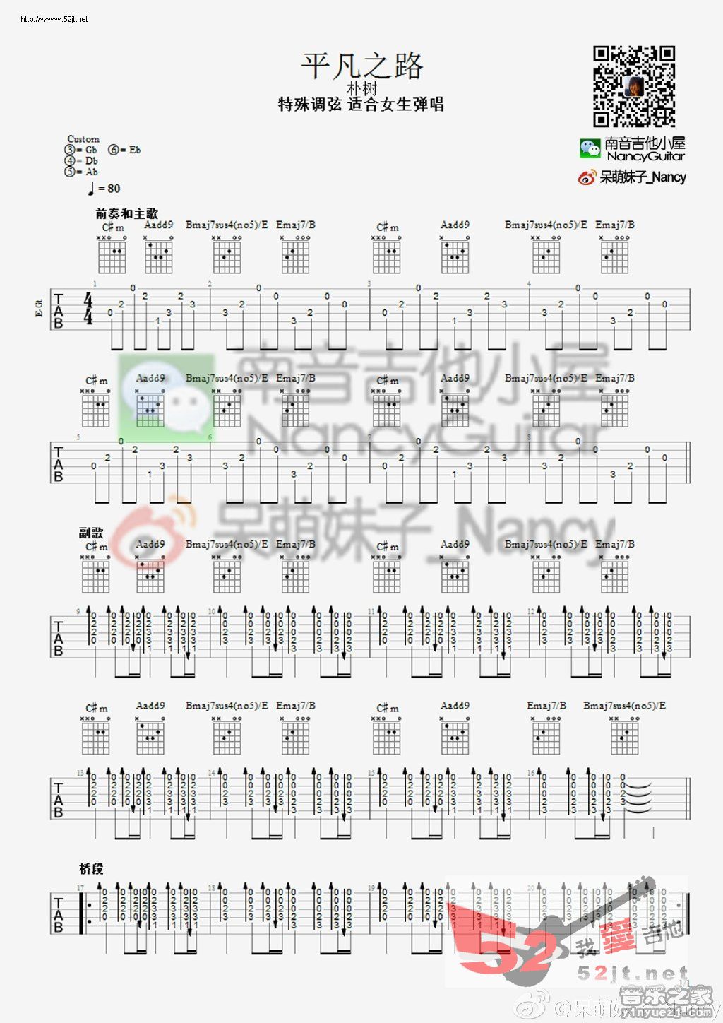 《平凡之路 Nancy简单演示吉他谱视频》吉他谱-C大调音乐网