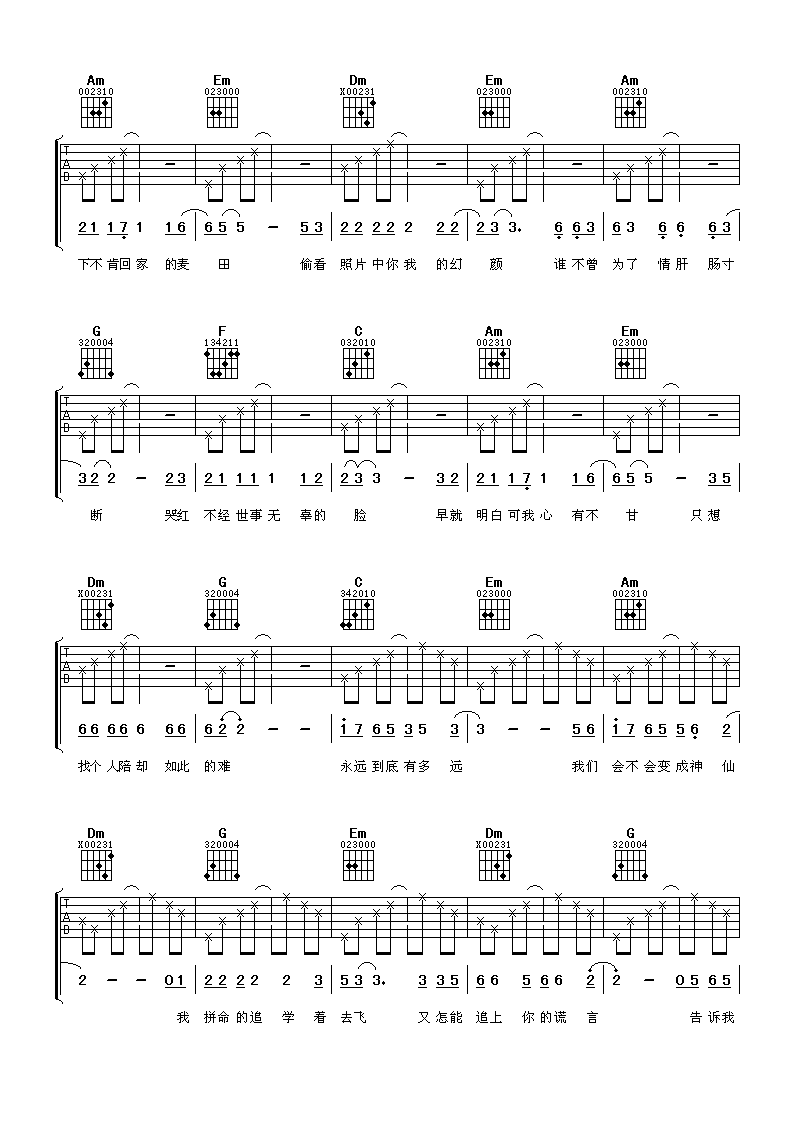 陈妃平 永远到底有多远吉他谱-C大调音乐网