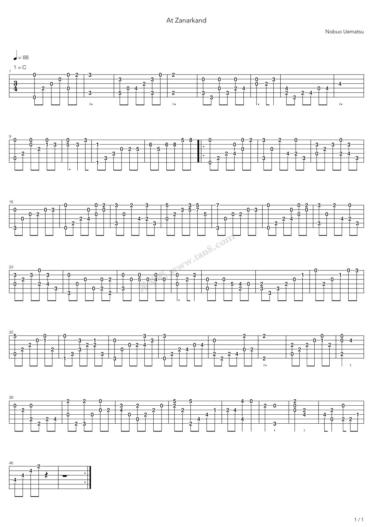 《最终幻想10 - ザナルカンドにて(At Zanarkand) ...》吉他谱-C大调音乐网