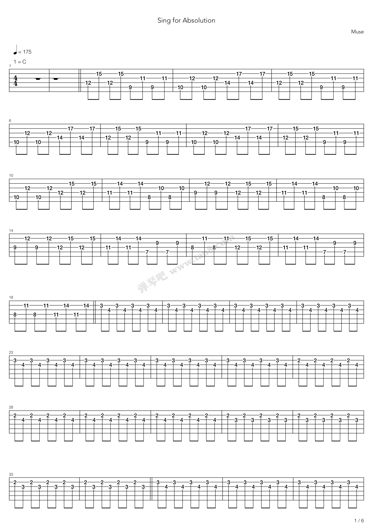 《Sing For Absolution》吉他谱-C大调音乐网