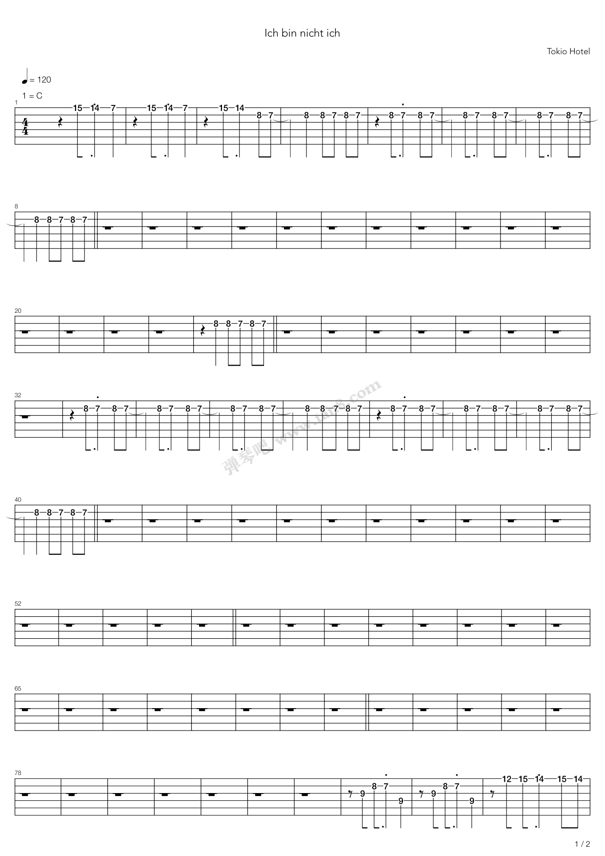 《Ich Bin Nich Ich》吉他谱-C大调音乐网