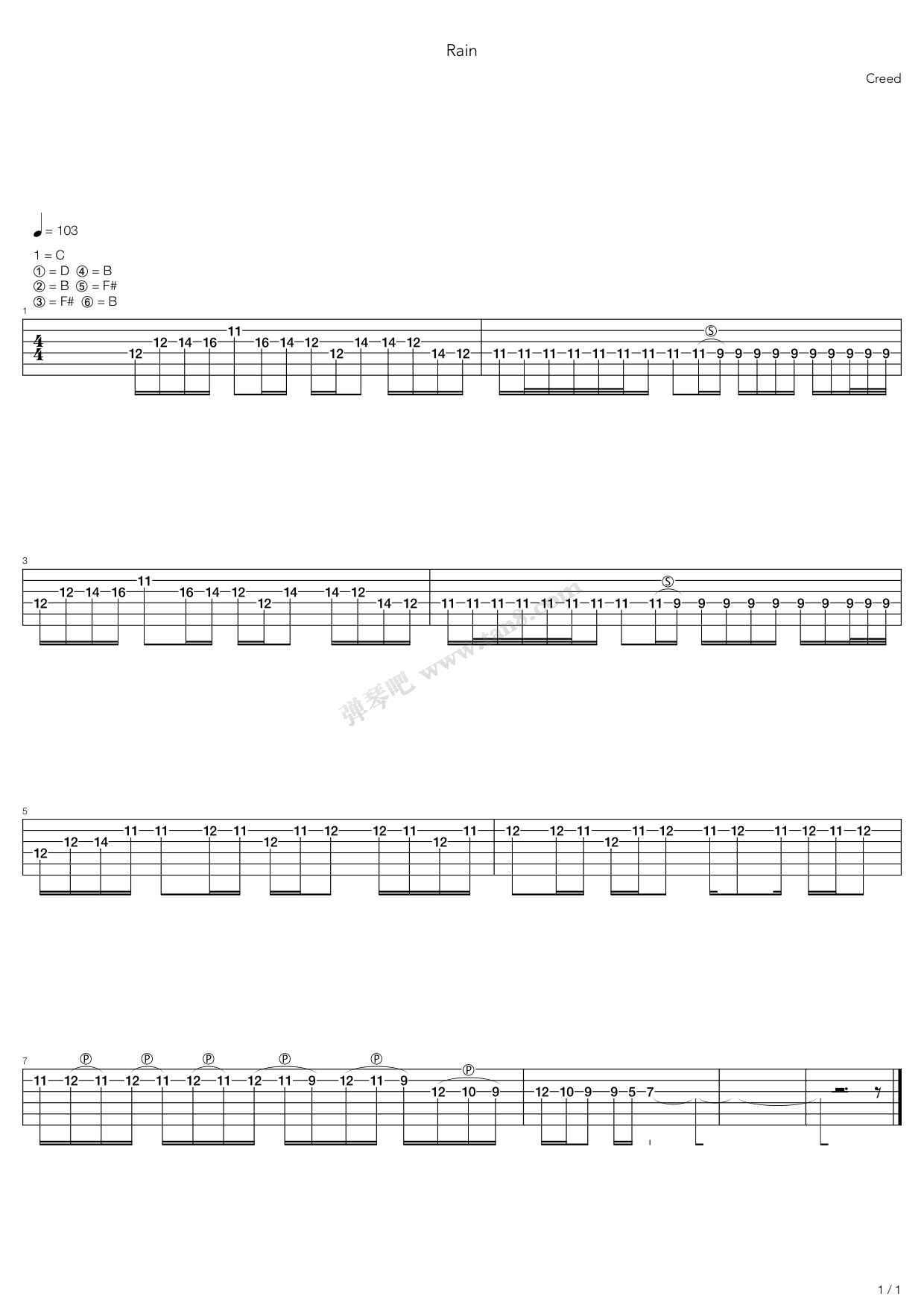 《Rain》吉他谱-C大调音乐网