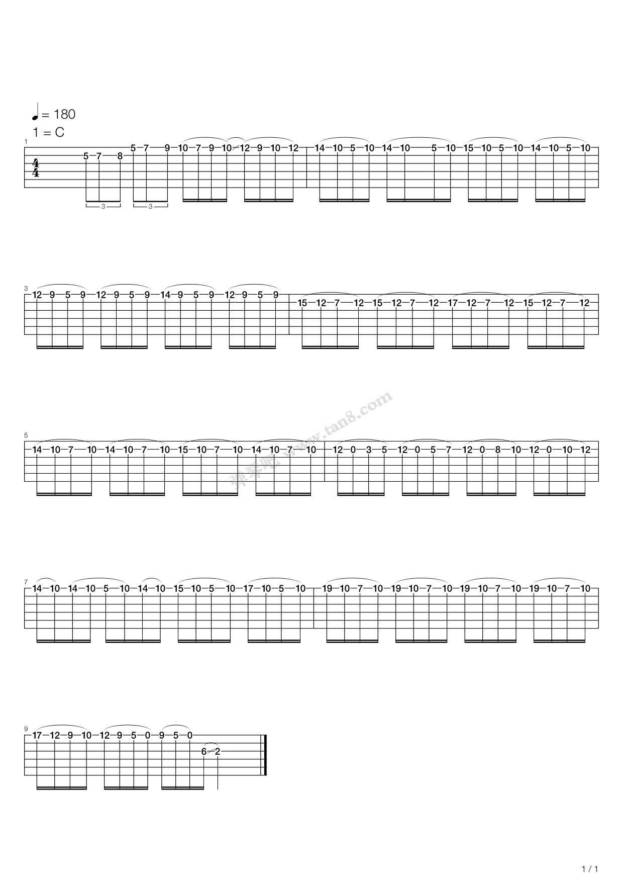 《卡农 摇滚版（Canon Rock）》吉他谱-C大调音乐网