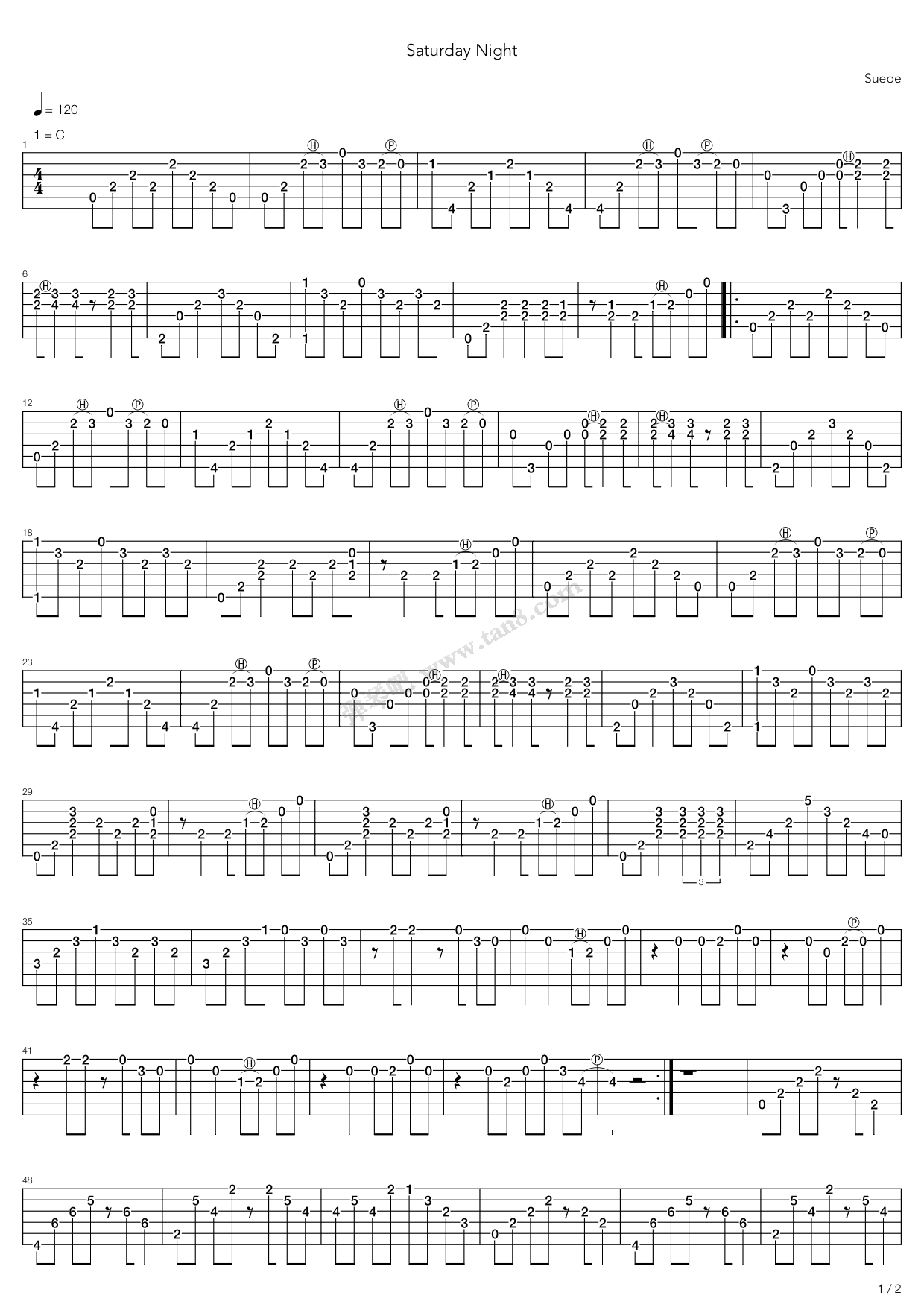 《Saturday Night》吉他谱-C大调音乐网
