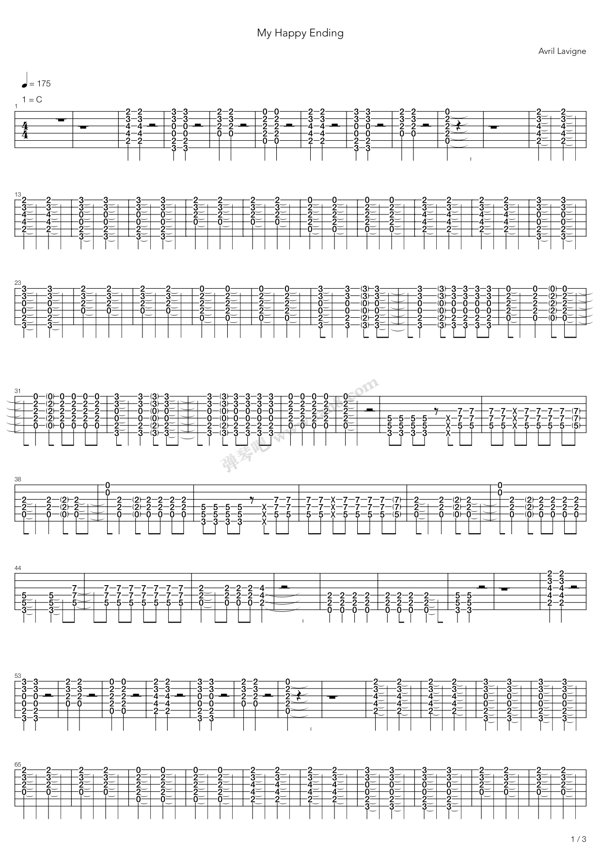 《My Happy Ending V1》吉他谱-C大调音乐网