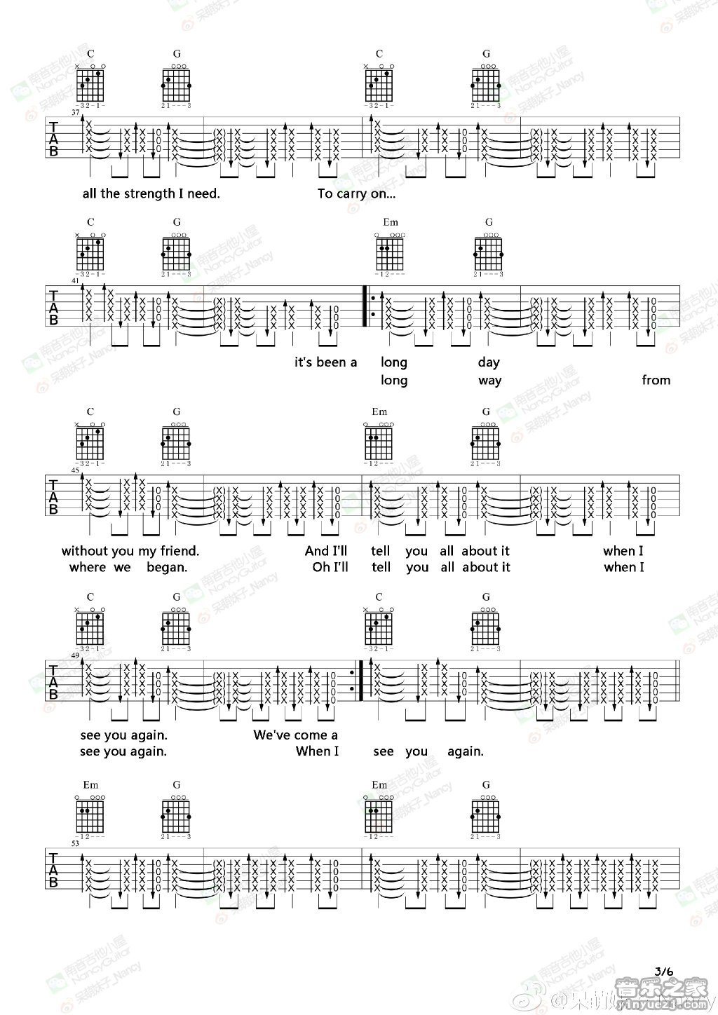 《see you again》吉他谱-C大调音乐网