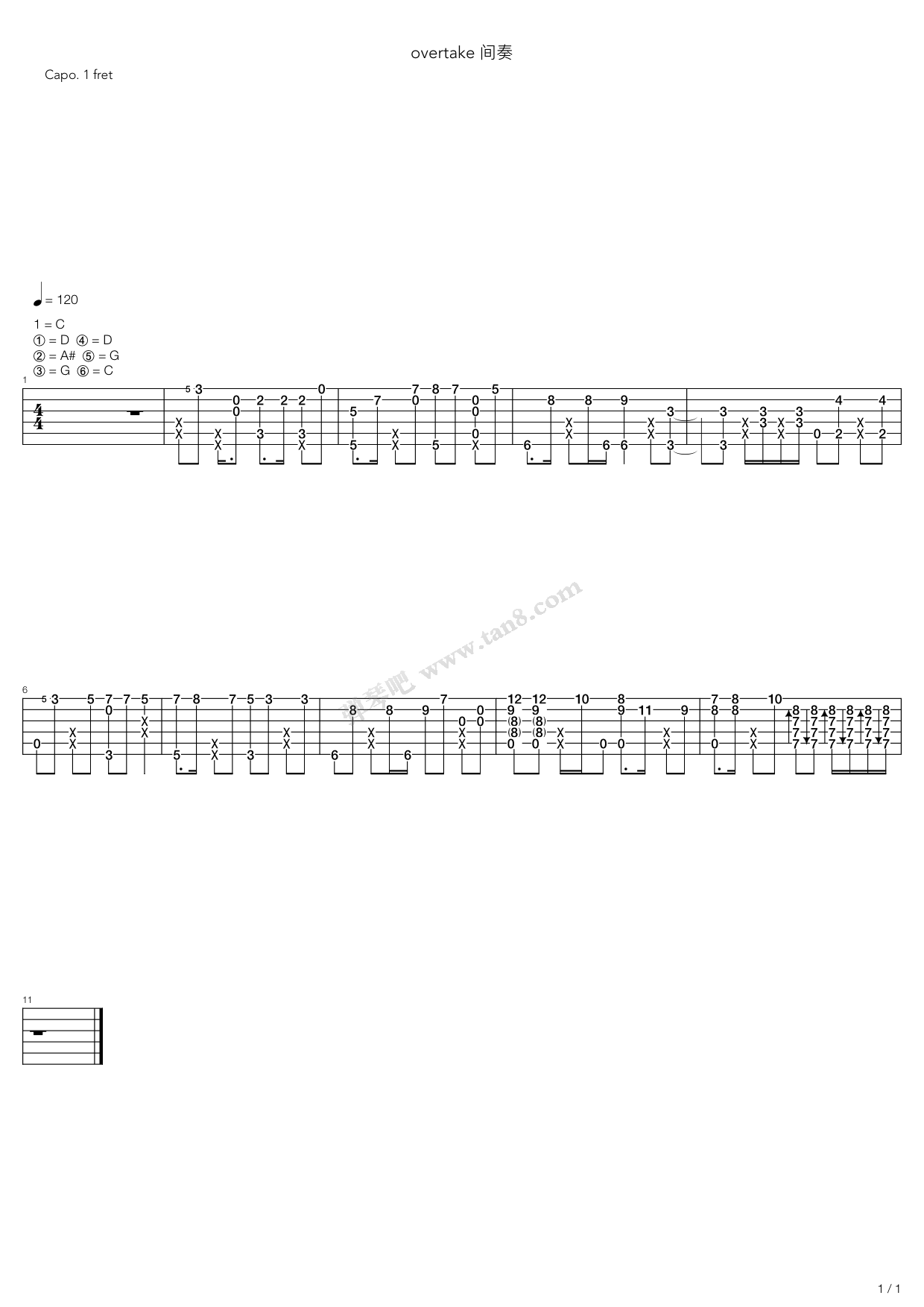 《Overtake》吉他谱-C大调音乐网