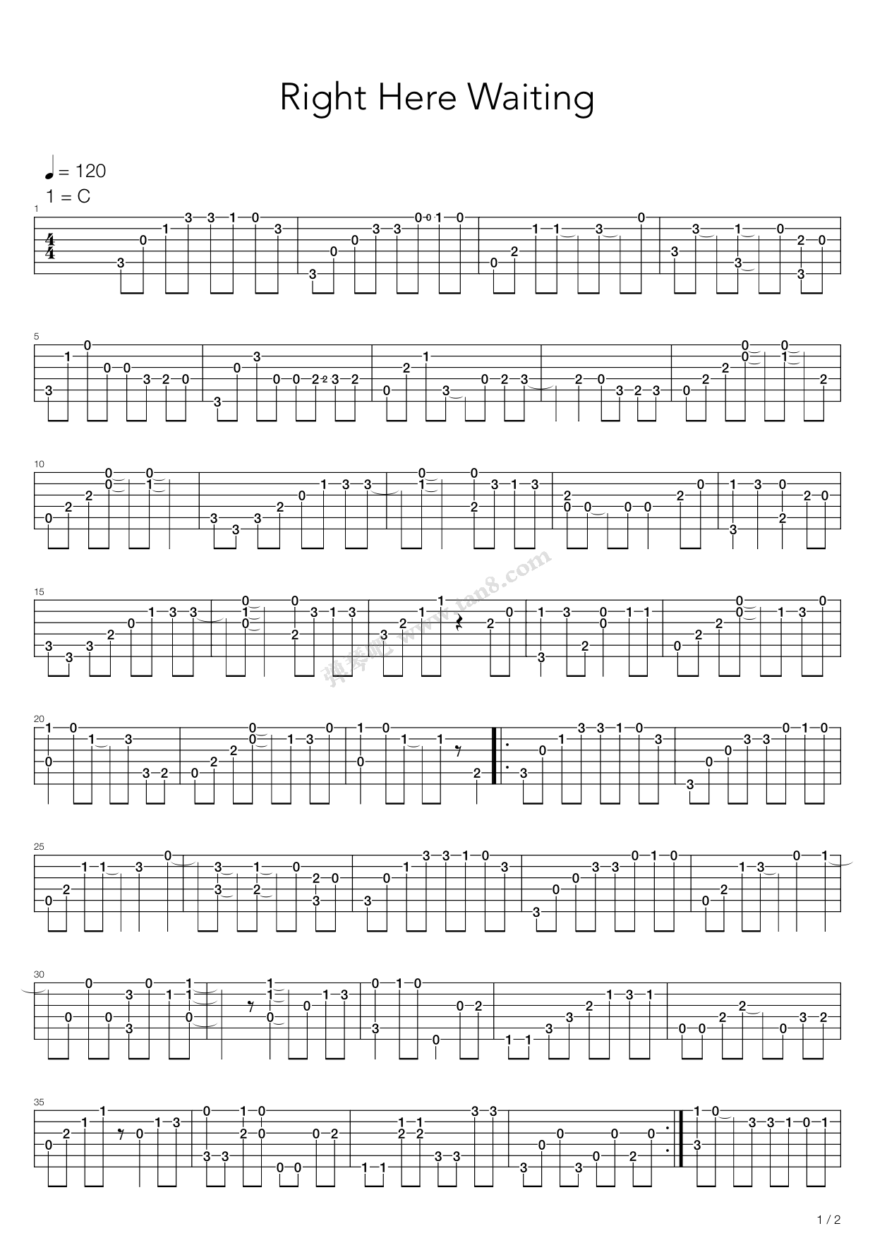 《Right Here Waiting(此情可待)》吉他谱-C大调音乐网