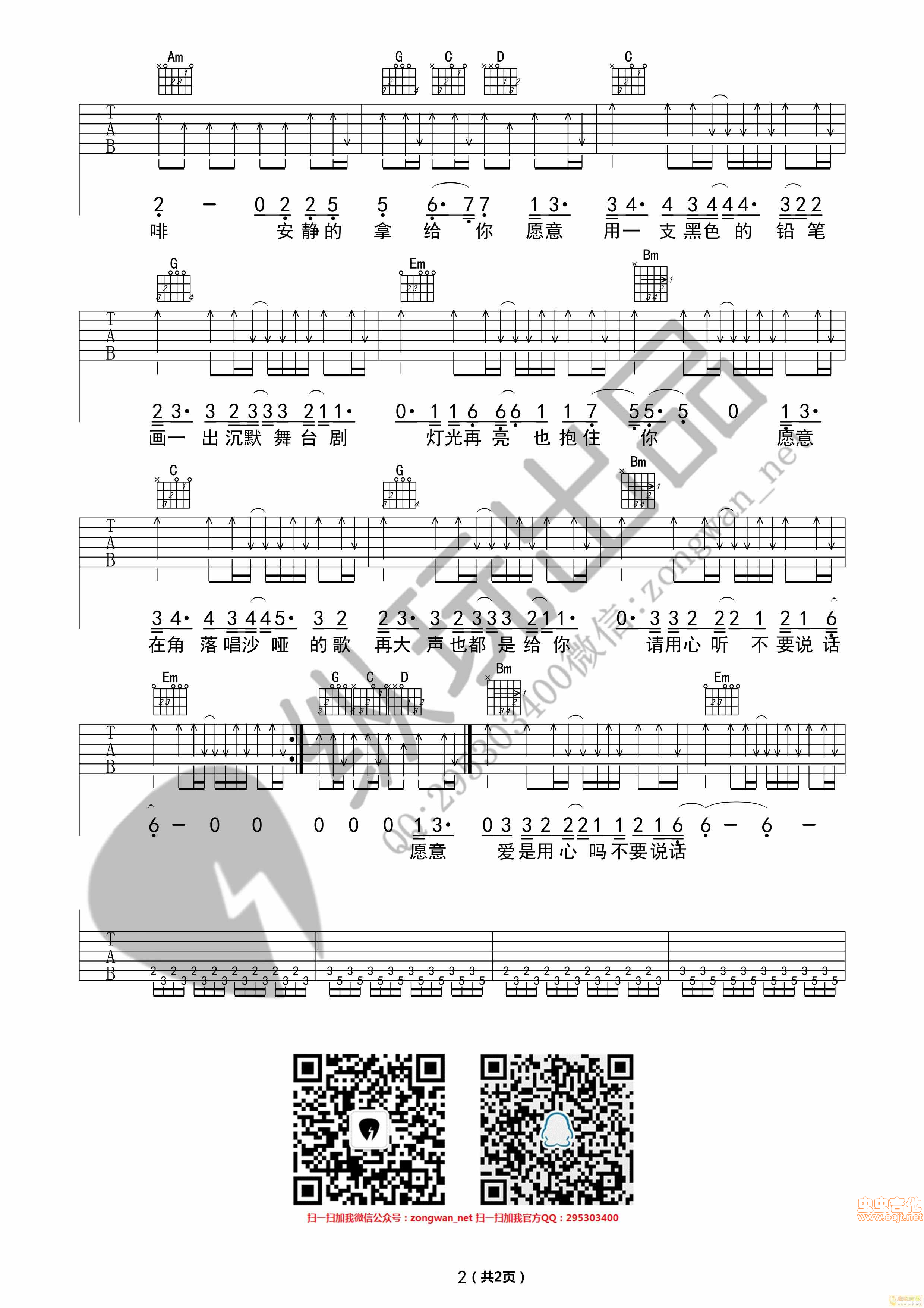 《《不要说话》陈奕迅简单（纵玩版）》吉他谱-C大调音乐网