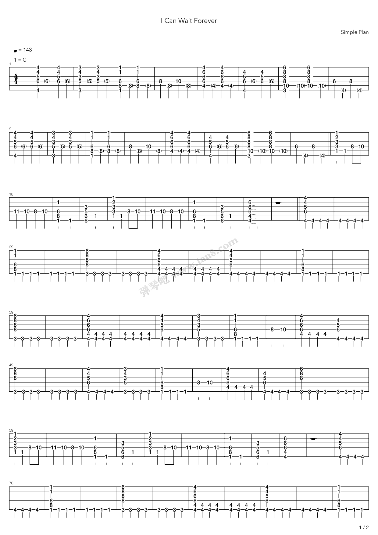 《I Can Wait Forever》吉他谱-C大调音乐网