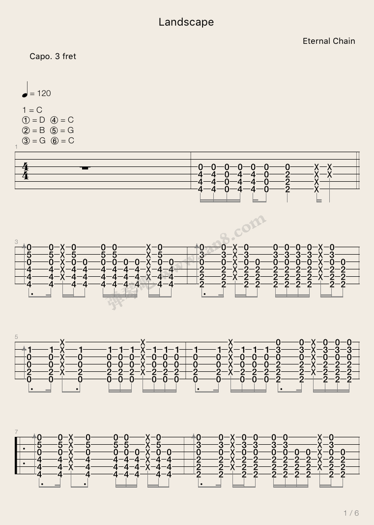 《押尾桑《Landscape》吉他指弹谱附GTP下载》吉他谱-C大调音乐网