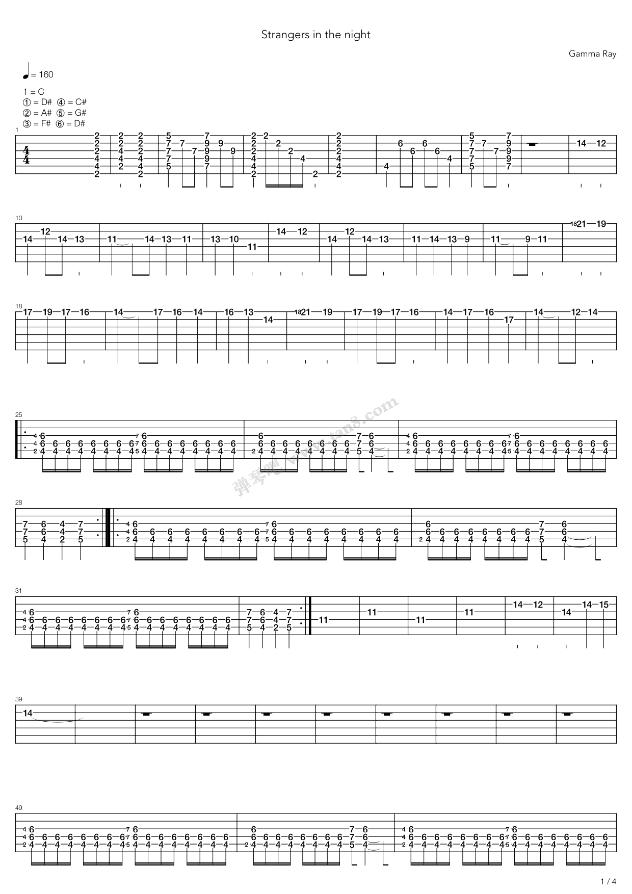 《Strangers In The Night》吉他谱-C大调音乐网