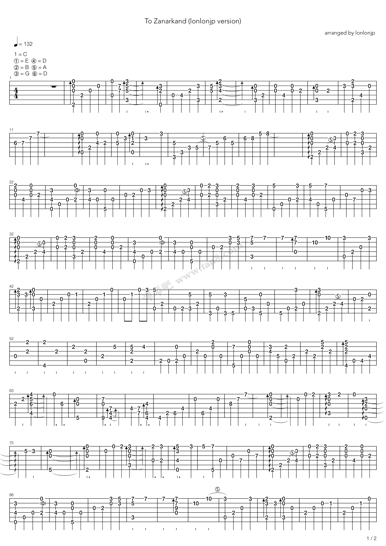 《To Zanarkand(最终幻想10)》吉他谱-C大调音乐网