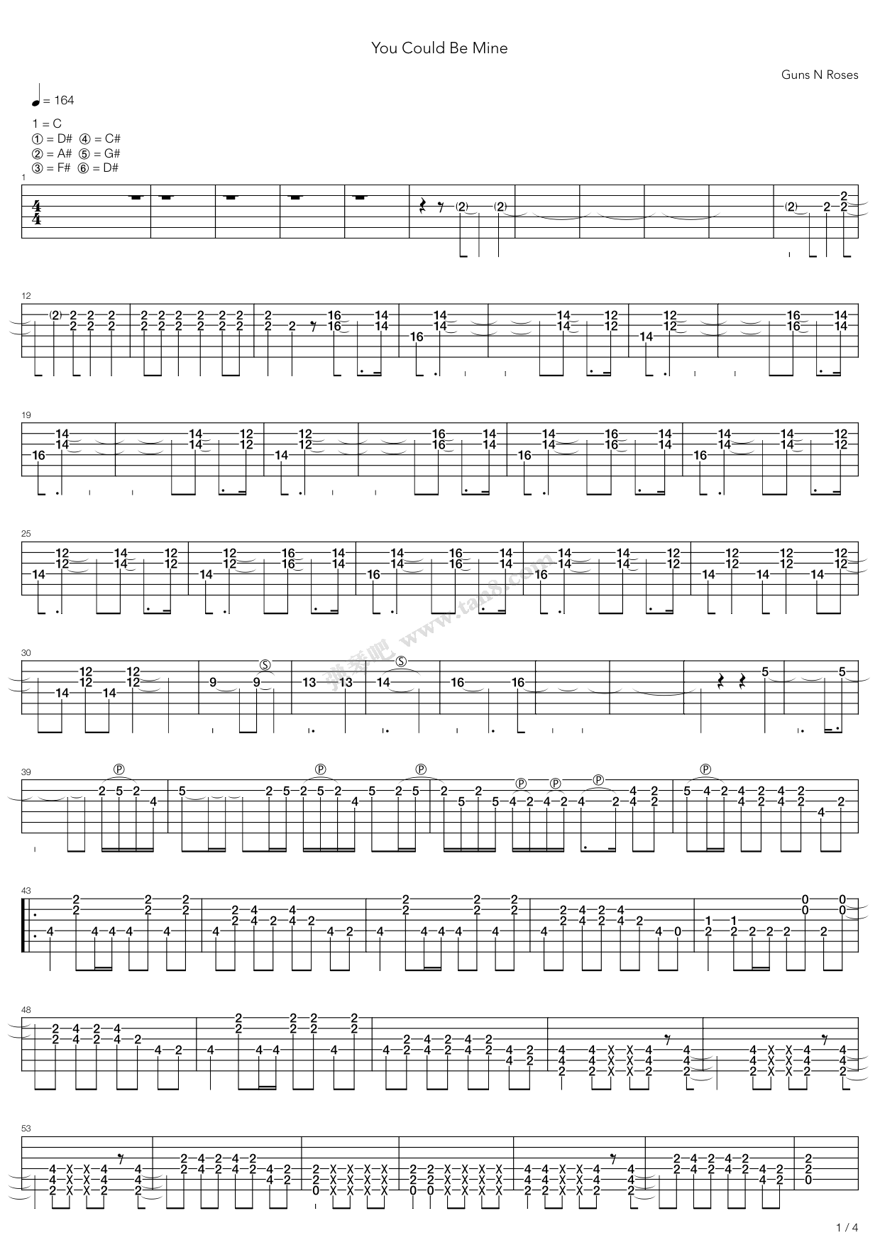 《You Could Be Mine》吉他谱-C大调音乐网